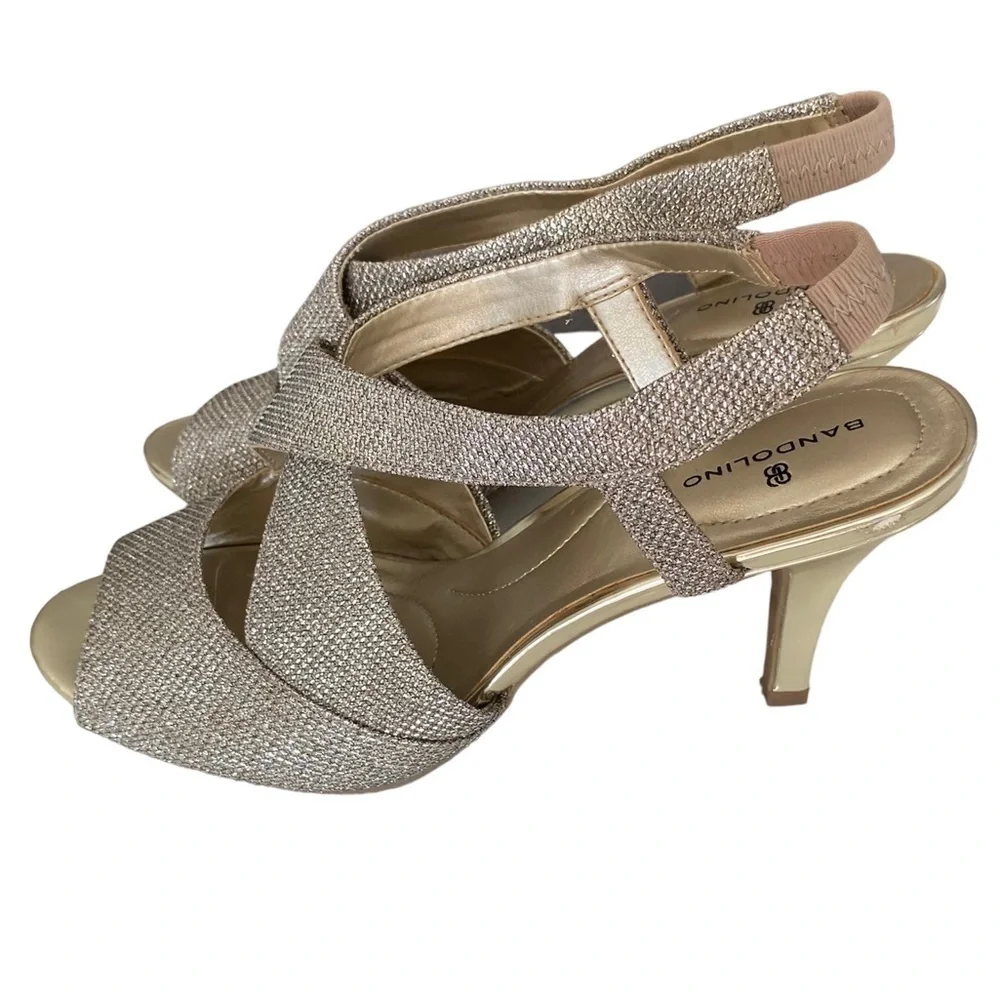 BANDOLINO Malorie Slingback Heels Wish Bone Peep Toe Gold Sparkle Women Size 8